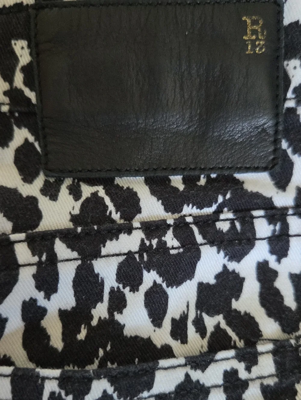 R 13 Leopard Biker Boy Jeans Black/ White Size 26